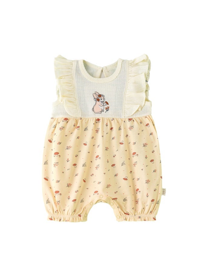 Elegant Kids Girls Yellow Bunny Print Cotton Romper - Image 1